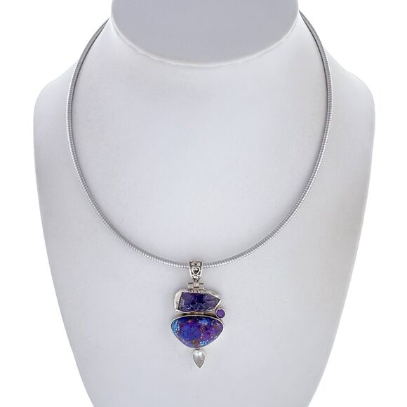 Sterling Silver Purple Turquoise Amethyst Hinged Pendant ONLY - Picture 2 of 4